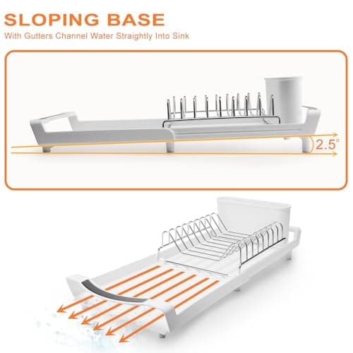 Dish Drying Rack Compact Expandable - A Space-Saving, Stainless Steel, Rust-Resistant Dish Drainer for Kitchen and Apartment Countertops/Sink Cabinets, Extendable from 11.42 to 19.9 inches (White) 5