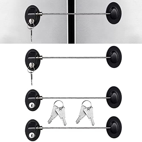 Hotop 4 Pack Cabinet Locks with Keys Mini Fridge Refrigerator Locks for Kids Toddlers Self Adhesive Child and Baby Proofing Safety for Deep Freezer Drawers Doors Latch(Black)