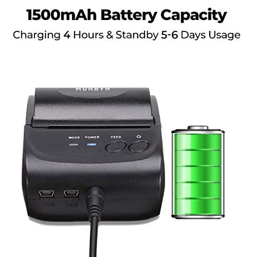 MUNBYN POS Receipt Printer, 58mm Receipt Printer, 2.28inch Wireless Portable Mobile Mini Bluetooth Thermal Printer, Compatible with Android Windows for Small Business, Not-Square, NOT-iOS 7