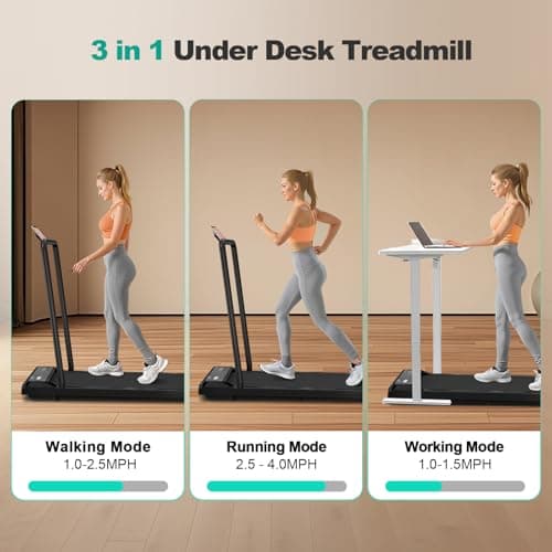 MoonFox Walking Pad Treadmill, 3 in 1 Under Desk Treadmill for Home Office w/2.5HP Motor/4.0MPH/45dB, Walking Pad w/Safety Handle/Remote/LED Display, Portable Treadmills Supports Up to 300lbs, Black 4