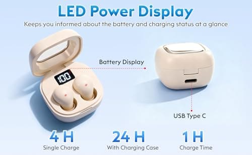 GreatQIQI Invisible Mini Sleep Earbuds for Side Sleepers, Ultra-Comfortable & Feather-Light Bluetooth 5.4 Sleep Headphones, LED Display Portable Case Small Earphones for Sleep Work Sports (Beige) 6