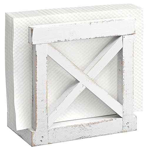 Barnyard Designs Farmhouse Napkin Holder for Table - Vintage Rustic Distressed Wooden Napkin Holder Dispenser for Kitchen, 5.5" x 5.5" (White)