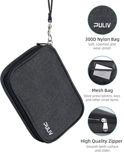 PULIV Weekly Pill Organizer 4 Times a Day with a Business Stylish Bag, Portable Pill Box 7 Day with 28 Compartments for Men, Removable Pill Sorters to Store Vitamin, Medication, Fish Oil, Supplements 5