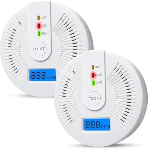 Carbon Monoxide Detectors,CO Detectors Battery Powered,2 Pack Carbon Monoxide CO Alarms with Light&Digital Display for Home,Bedroom,Kitchen,Office