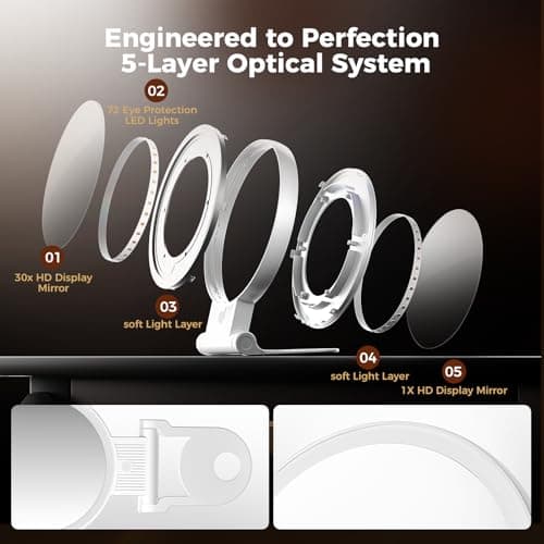 tubbede 1X/30X Lighted Makeup Mirror with Magnification, Double-Sided Switch, 3-Color Lights, 2000mAh Rechargeable, Adjustable Brightness, Makeup Mirror with Lights for Vanity Table or Bathroom 6