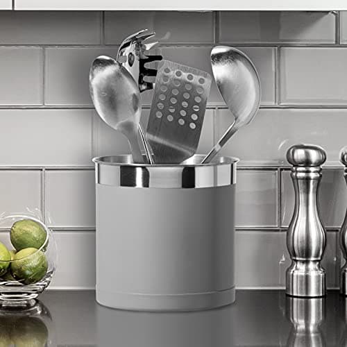 Oggi Stainless Steel Jumbo Utensil Holder - 7" Utensil Caddy, Weighted Base for Stability - Extra Large Utensil Crock and Countertop Utensil Organizer, Charcoal (7211.1) 6