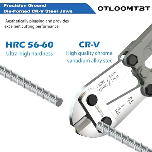 OTLOOMTBT Well-Made Industrial Grade 14 Inch Bolt Cutter, CR-V Steel Lightweight Bolt Cutters Wire Cutters, With Ergonomic Soft Grip for Cutting Fences, Chains Screws Locks Rivets and Small Padlocks 7