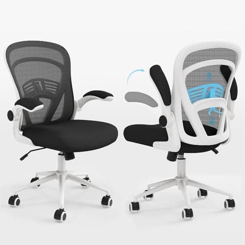 Ollega Computer Desk Chair with Wheels, Mesh Office Chair with Flip Up Arms, Adjustable Lumbar Support, Swivel Desk Chair Comfy, White 9