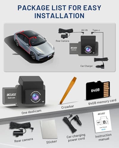 BCUOZ GS300 4K 3 Channel Dash Cam Front/Rear/Inside - WiFi 6 5GHz, Full Night Color, Voice Control, 2.0" IPS Touchscreen, Parking Mode, G-Sensor, 64GB Card Included (Supports 256GB) 8