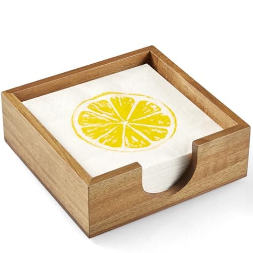 Bivvclaz Acacia Wood Cocktail Napkin Holder, Beverage Napkin Holder for 5 x 5 inch Napkin, Square Paper Napkin Caddy for Bar, Party, Table, Dinner, Kitchen, Bathroom