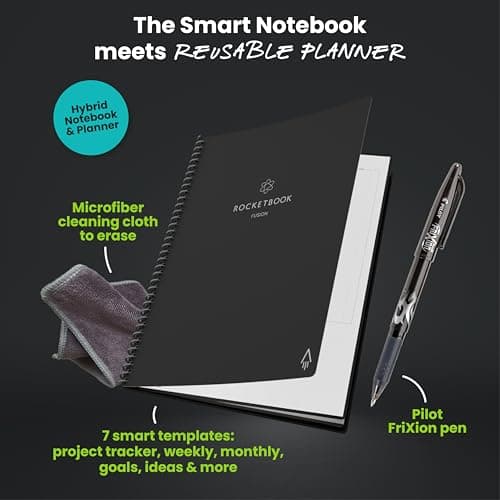 Rocketbook Fusion Hybrid Reusable Planner and Notebook in One, Additional Blank Pages, Goal and Project Tracker, Undated Planner, Letter Size 8.5x11, Black (Pack of 1) 4