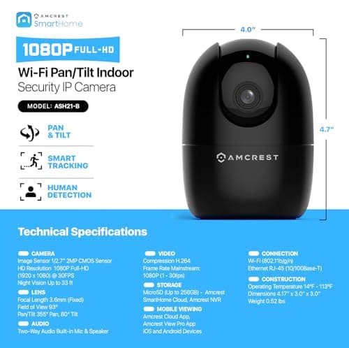 Amcrest 1080P WiFi Camera Indoor, Nanny Cam, Dog Camera, Sound & Baby Monitor, Human & Pet Detection, Motion-Tracking, 2.4Ghz Only, Pan/Tilt Wireless IP Camera, Night Vision, Smart Home ASH21-B 9