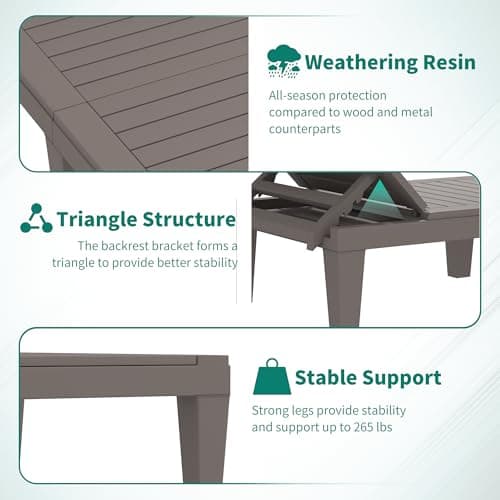 YITAHOME Patio Chaise Lounge Set of 2, Outdoor Chaise Lounge with Cushion & Adjustable Backrest for Backyard, Poolside, Lawn, Waterproof & Easy Assembly (Taupe) 6