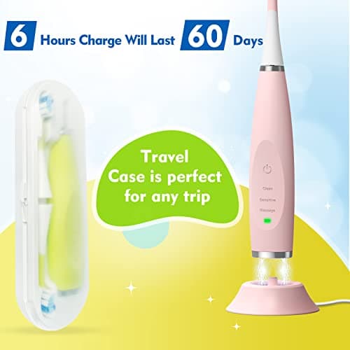 FUMEIKANG Kids Electric Toothbrushes Sonic Rechargeable Tooth Brush Gifts for Boys and Girls Smart Timer Power Toothbrush - Blue 3 4 5 6 7 8 9 10 11 12 (Blue) 6