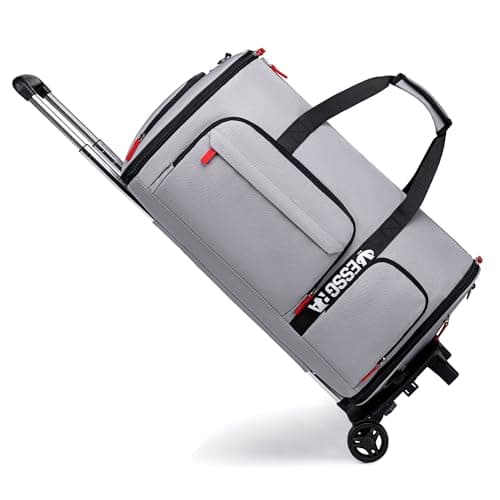 Vessgra Rolling Garment Bags for Travel, Garment Bag with Wheels, Convertible Garment Duffel bag, Carry On Garment Bag with Shoe Compartment, Rolling Duffel Bag with Detachable Trolley System-Grey