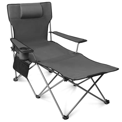 apollo walker Camping Chair with Foot Rest, Beach Lounge Chairs for Adults, Adjustable Backrest Foldable Chairs, Portable Folding Recliner with Headrest Grey, for Outdoor Sports Camp Fishing Picnic