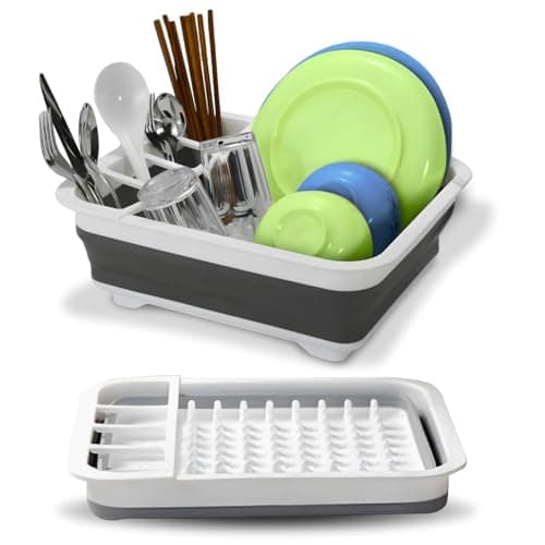 WOWZILLA Collapsible Dish Drying Rack Portable Dinnerware Drainer Organizer for Kitchen RV Campers Travel Trailer Space Saving Kitchen Storage Tray