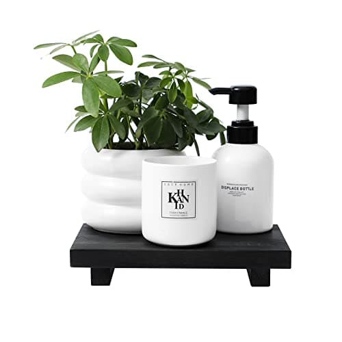 Bathroom Counter Organizer Wood Pedestal Stand Farmhouse Decorative Tray Soap Holder for Kitchen Decor, 9" x 6" - Black 8