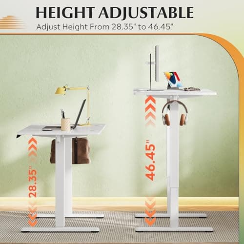 DEVAISE 48 x 24 Inch Standing Desk, Whole-Piece Electric Standing Desk with Adjustable Height, 3-Preset Memory Sit Stand up Desk, One Piece Desktop Computer Desk for Home, Office (White) 5