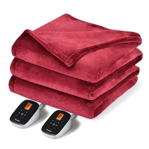 Sunable Heated Electric Blanket - Machine Washable Blanket with Time Settings 10 Heat Settings Queen Size 84×90 inches Burgundy -Velvet