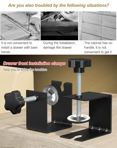 6 Pcs C Clamps, Drawer Front Installation Clamps, Cold-Rolled Steel Clamps for Woodworking, Can Be Used as Door Installation Tools and Cabinet Tools, Black (6) 6