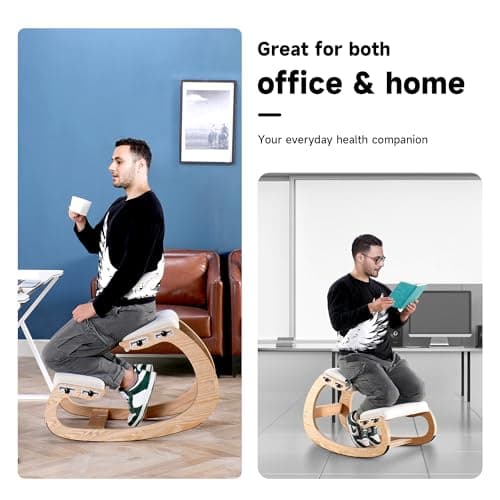 MallVitally Adjustable Kneeling Chair, Wooden Ergonomic Rocking Chair - Improve Your Posture with an Angled Seat for Home,Office(White Oak),(JY-02) 6