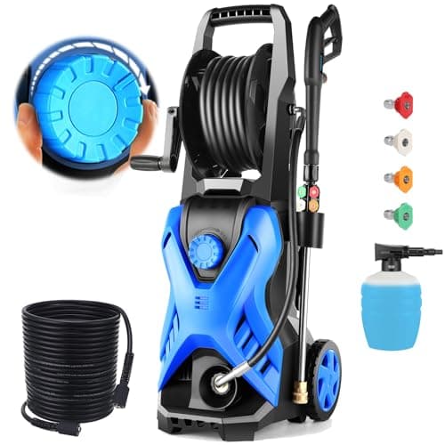 Commowner 5000 PSI Adjustable Pressure Washer 2.8GPM Electric Power Washer with 33ft Pressure Hose, 4 Nozzle and Foam Cannon, Powerwashers for Home, Cars, Pressure Setting Range (2500-5000PSI) Blue