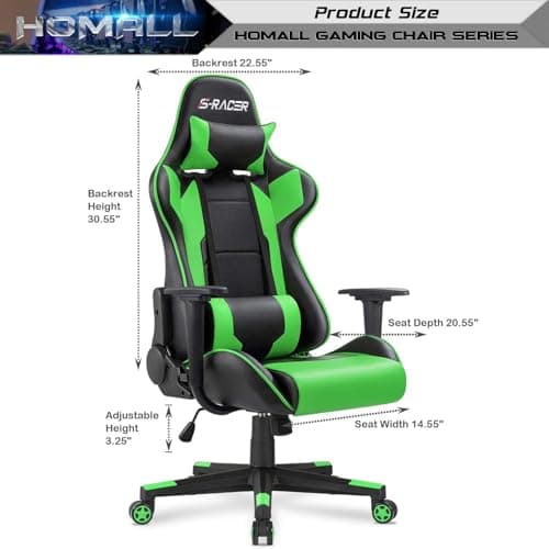 Homall Gaming Chair, Office Chair High Back Computer Chair Leather Desk Chair Racing Executive Ergonomic Adjustable Swivel Task Chair with Headrest and Lumbar Support (Green) 8