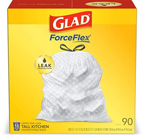 Glad ForceFlex Tall Kitchen Drawstring Trash Bags, 13 Gallon, 90 Count, Package May Vary 12