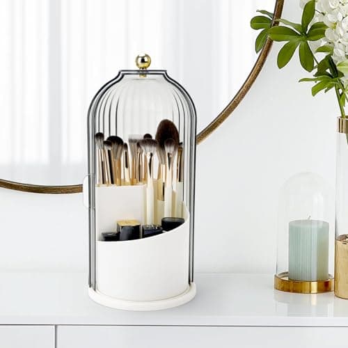 QIYVLOS Toothbrush Holders with Sliding Lid, Rotating 3 Slots Bathroom Organizer Countertop, Tooth Brush Toothpaste Holder Bathroom Counter Stand Sink Organizer Caddy for Vanity Makeup Brushes Holder 7