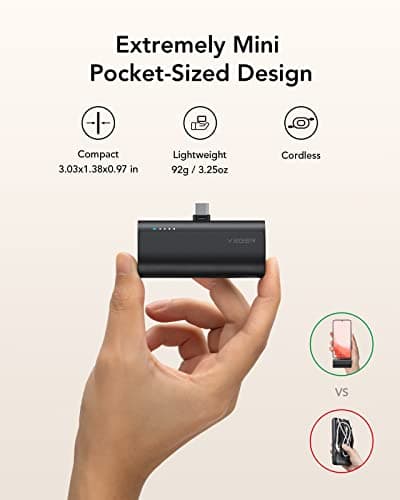 VEGER 2 Packs of Small USB C Portable Chargers, 5000mAh Power Bank Fast Charge Travel Essentials Battery Pack Compatible for iPhone 17/Air/17 Pro/17 Pro Max, Samsung Galaxy S25/S24/Android 5
