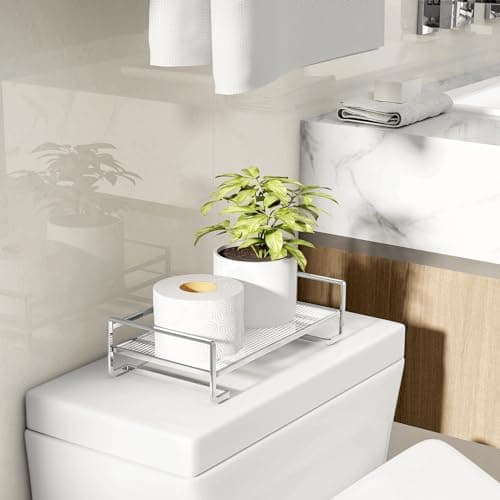 YIWANFW Bathroom Counter Tray- Silver Vanity Trays for Bedroom Dresser Top Organizer for Makeup Perfume Cosmetics Skincare Cologne, Decorative Tray Bathroom Organizers and Storage Toilet Tank Tray 7