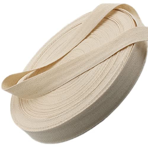 Warmadorn 1 Inch Cotton Twill Tape Ribbon 55 Yard, Soft Natural Webbing Tape Roll Herringbone Bias Tape for Sewing DIY Crafts Home Decor, Beige