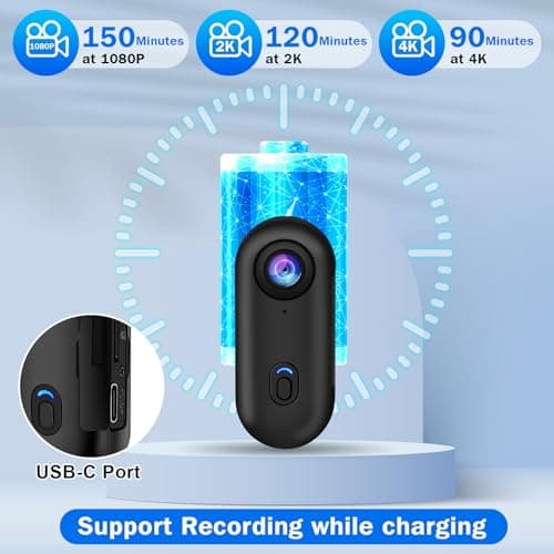 i3 4K Thumb Action Camera, Tiny Size, Mount Anywhere, Small Body Camera with Spring Clip, Portable Vlogging, Hands-Free POV Recording, Helmet Cam for Cycling, Motorcycle (64G-Card, Black) 7