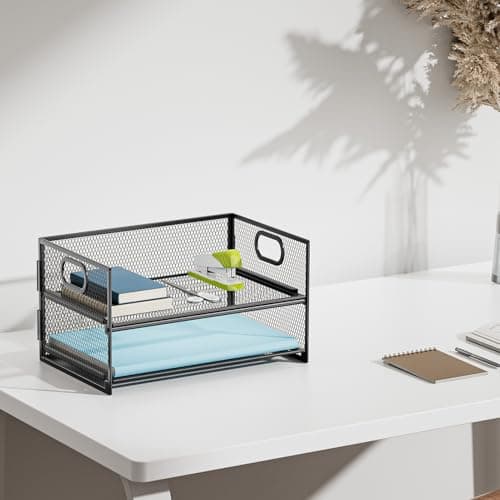 Marbrasse 2 Tier Paper Organizer Letter Tray, Mesh File Organizer with Handle, Paper Sorter Desk Organizer for Home Office Supplies - Black 6