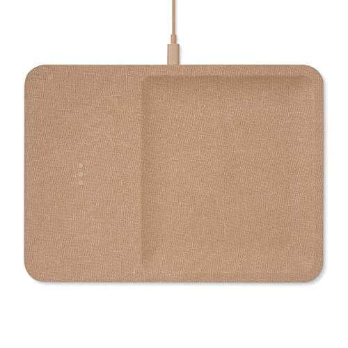 Courant Catch:3 Belgian Linen Wireless Charging Station and Valet Tray (Camel) - Compatible with iPhone 16, 15, 14, 13, 12, 11, X, SE, Galaxy S24, S23, S22, S21, S20, Note, AirPods/Pro