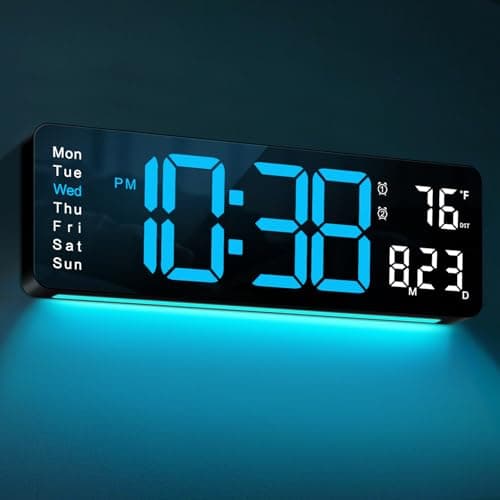 MASHI Digital Wall Clock, 16" Large Display Digital Clock with Remote Control, Auto-Dimming Wall Clock with Night Light, DST, Date Week,Temp for Living Room, Bedroom, Decor, for Elderly 8
