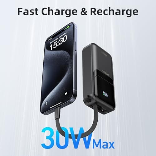 MOKiN Portable Charger, 10000mAh 30W Power Bank Fast Charging, Phone Battery Pack with Built in Cable, 4 Outputs, Travel Compact Powerbank USB-C for iPhone 17 16 15 14 13 iPad Pro MacBook Air Samsung 2