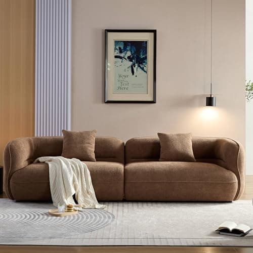 YOPENG 110" Curved Sectional Sofa Minimalist Modern Couches, Upholstered Boucle Sofa 3 Seater Luxury Sofas Modular Deep Couch for Living Room Home Office Apartment, Brown 6