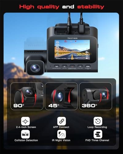 3 Channel 4K Dash Cam, Dash Camera for Cars with STARVIS 2 HDR Night Vision, 4K+1080P+1080P Front Inside and Rear Triple Car Camera, GPS, 24H Parking Mode, Free 64GB Card 8