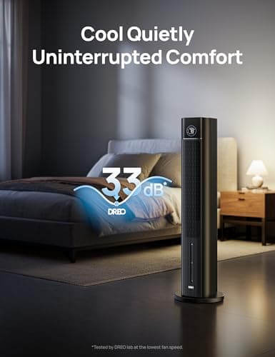 DREO Tower Fan for Bedroom, 43" Cooling Fans That Blow Cold Air 2025 Upgraded, Evaporative Air Cooler, Quiet 85° Oscillating Floor Fan, Easy Cleaning, APP Control, 4 Modes & 4 Speeds, 12H Timer, Black 6
