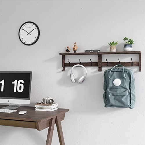 VERTORGAN Coat Hooks, Wood Rack Wall-Mounted, 31.5 Inch Entryway Shelf with 10 Hooks (Brown) 7
