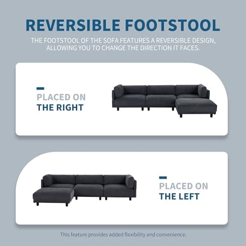 Extra Wide Deep Seat Convertible Modular Sectional Couch with Movable Ottoman and Detachable Backrest,L Shaped Upholstery Reversible Corner Sofa,Down Filled Sleeper Sofa&Couches for Living Room,Gray 6