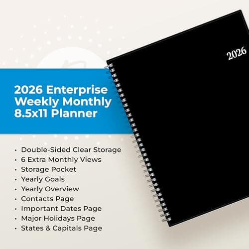 Blue Sky 2026 Weekly and Monthly Planner Calendar, Includes January 2026 - December 2026, 8.5" x 11", Flexible Cover, Wirebound, Laminated Tabs, Storage Pocket, Enterprise 9