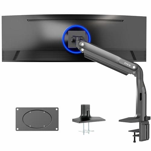 VIVO Aluminum Ultrawide Monitor Stand, Classic, Fits up to 49 inch Computer Screens, Single Articulating Pneumatic Arm, C-Clamp and Grommet Desk Mount, Max VESA 200x100, Black, STAND-V100H