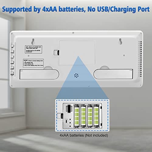 WallarGe 14.5'' Large Digital Wall Clock Battery Operated with Jumbo Numbers, Temperature and Date - Easy to Read and Set, Auto DST 7