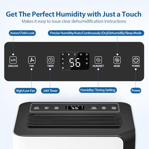 4500Sq.Ft Large Dehumidifier, 50Pint Dehumidifiers for Home, Quiet Whole House Dehumidifier for Basement, Bedroom and Bathroom, with Drain Hose, Water Full Alert, Digital Display 6
