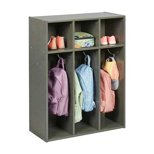 ECR4Kids Streamline 3-Section Toddler Coat Locker with Cubby Storage, Kids Furniture, Grey Wash 12