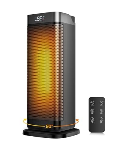Space Heaters for Indoor Use, 1500W Portable Heater with Remote and Thermostat, 90° Oscillation, 4 Modes, 12H Timer, Overheating & Tip-Over Protection, Quiet Electric Heaters for Home, Office, Bedroom