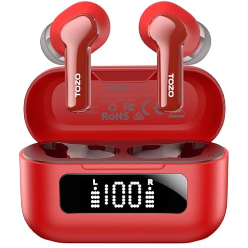 TOZO Hybrid Active Noise Cancelling Wireless Earbuds with 6 Mics AI Clear Call Ear Buds 68H Playtime with LED Display 32 Preset EQs via APP Bluetooth 5.3 IPX8 Waterproof in Ear Headphones